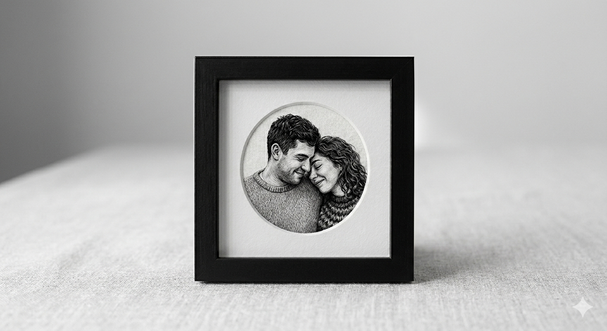 Black & White Embroidery Photo Frames